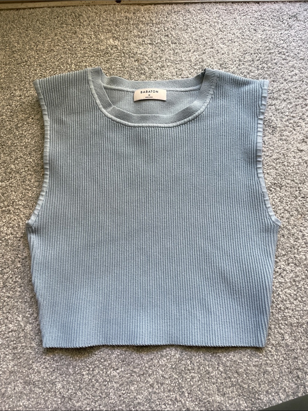 Babaton Cropped Ribbed Tank Top in Powder Blue